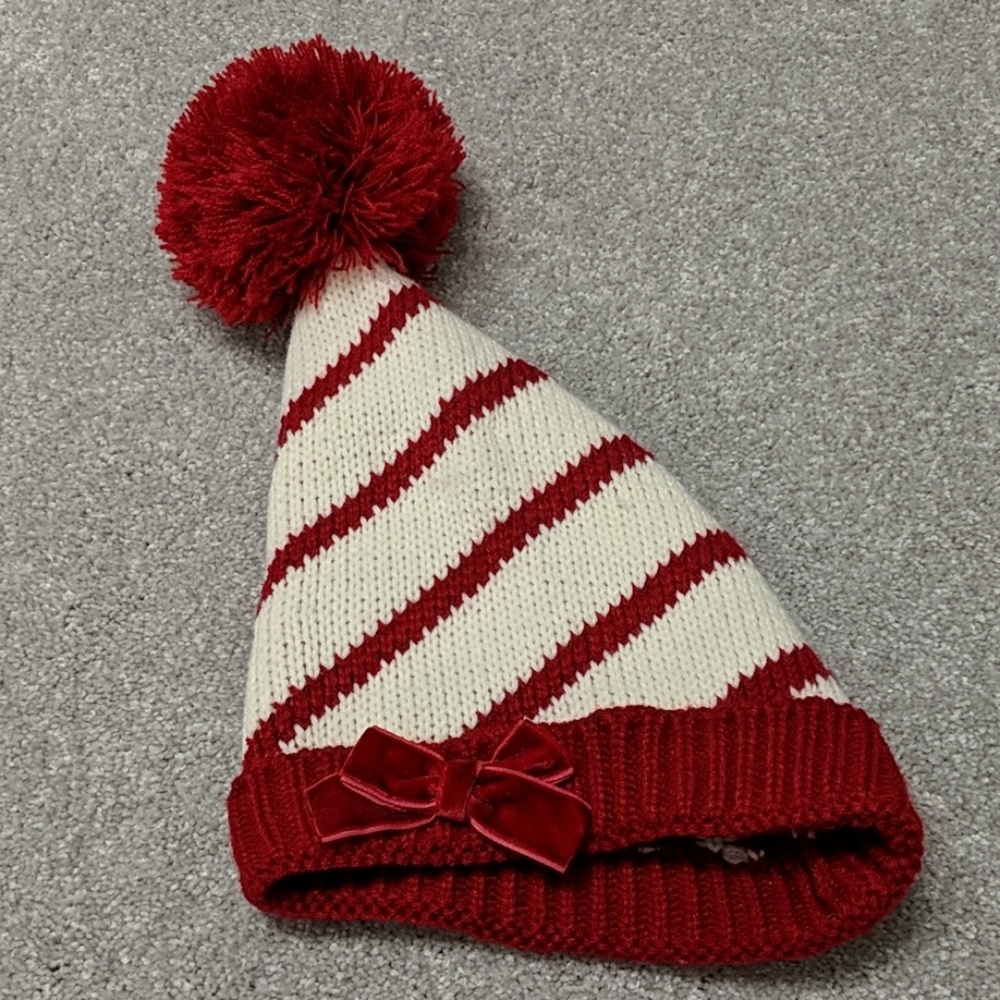 Baby girl winter hat red and cream